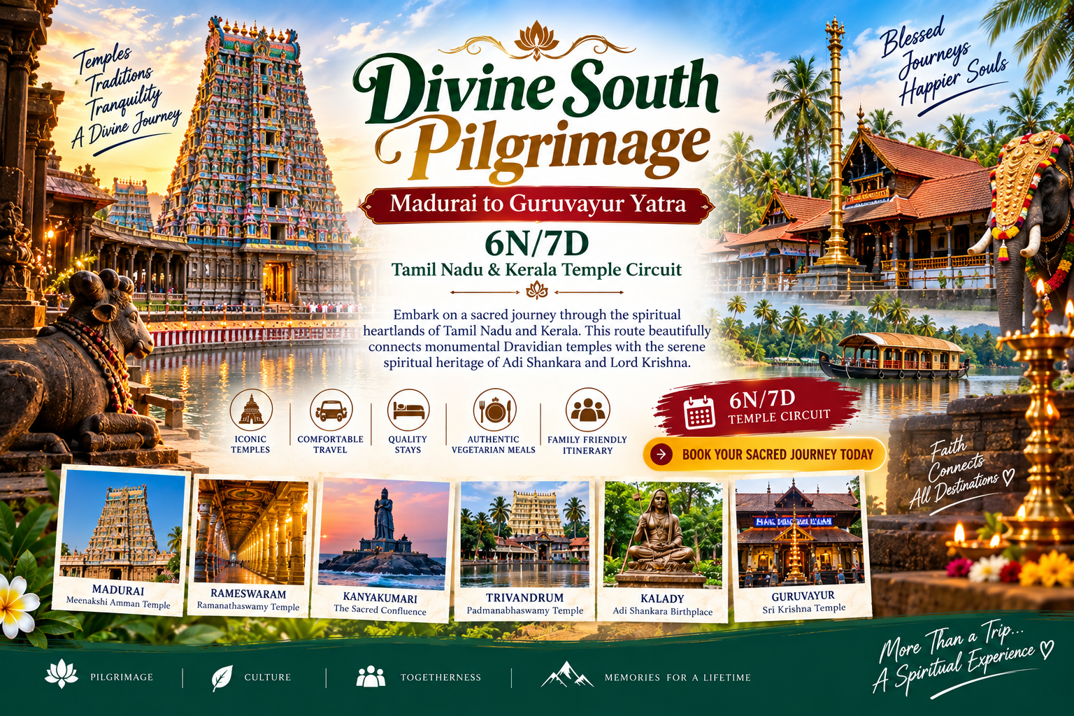 Divine South Pilgrimage, Madurai to Guruvayur Yatra, 6N/7D Tamil Nadu & Kerala Temple Circuit.