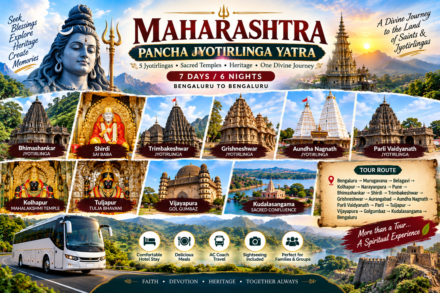 Maharashtra Pancha Jyotirlinga Yatra – 7 Days / 6 Nights  “Five Jyotirlingas • Shirdi • Sacred Temples • Heritage • One Divine Journey”